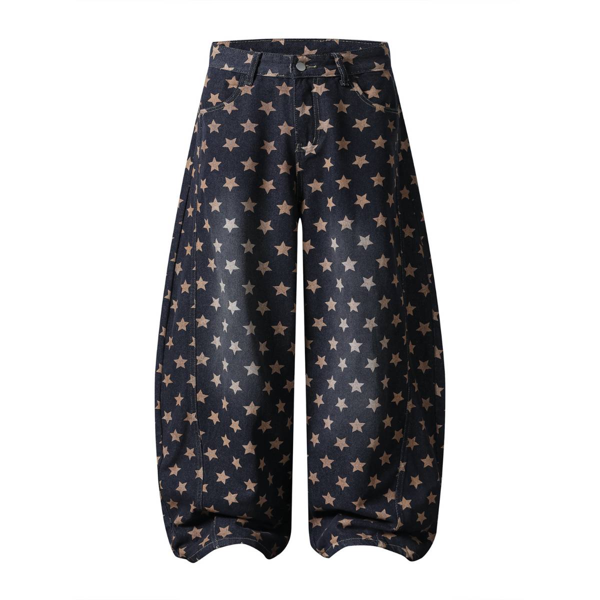 Vintage Star Print Loose Wide-Leg Denim Pants