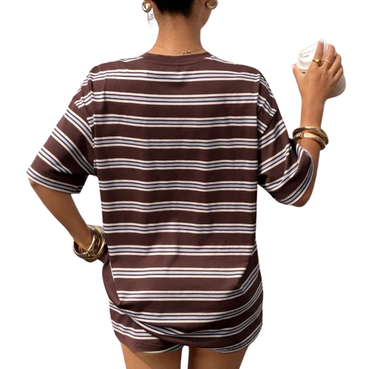 Women's Y2K Striped Print Loose Short Sleeve T-Shirt