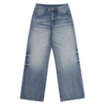 Vintage Washed Crease Effect Wide Leg Baggy Denim Jeans