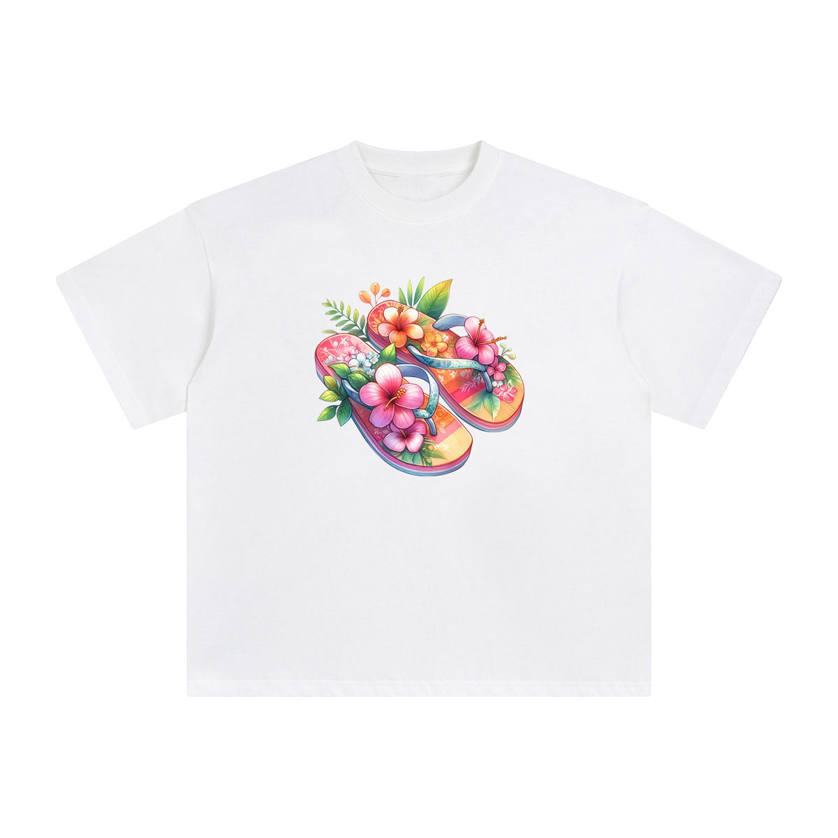 Flower Beach Slippers Comic Graphic Tee-INNBLAC Fashion Apparel