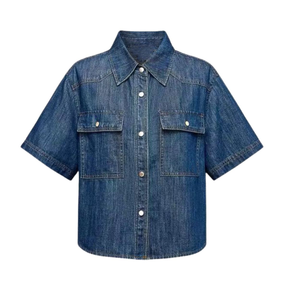 Summer fashion lapel short loose denim shirt