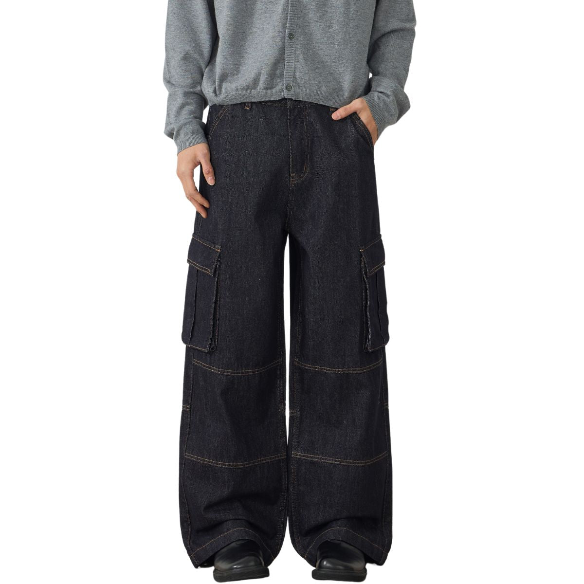 Loose Fit Denim Cargo Trousers