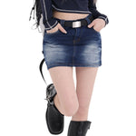 Falda vaquera con bordado de perlas y lavado vintage