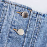 Button-Front Washed Strappy Denim Maxi Dress