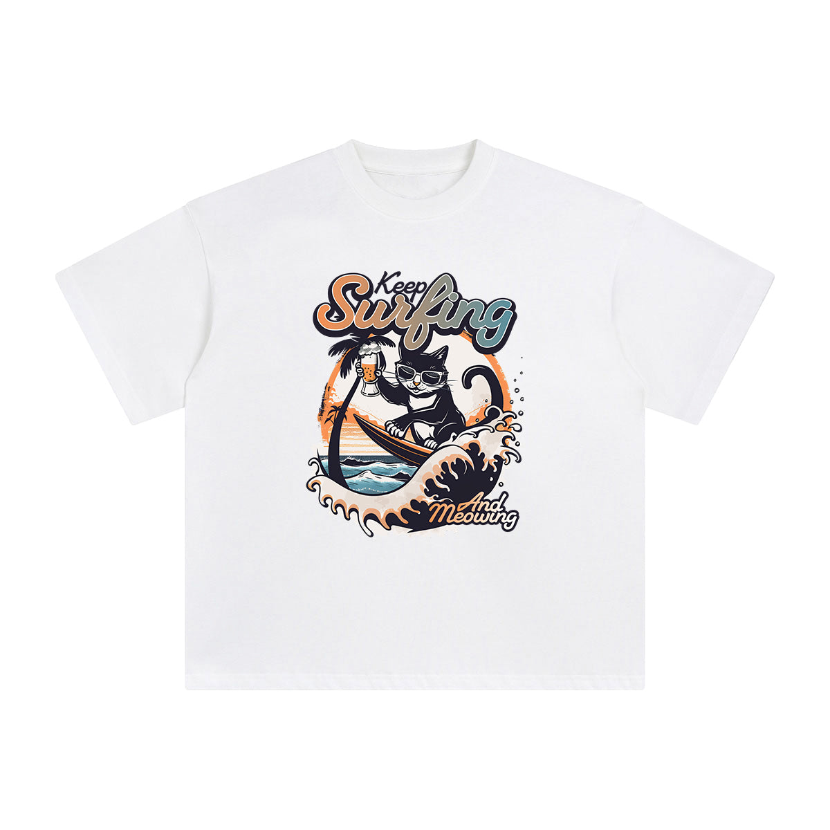 Keep Surfing And Meowing Graphic Tee-INNBLAC Fashion Apparel
