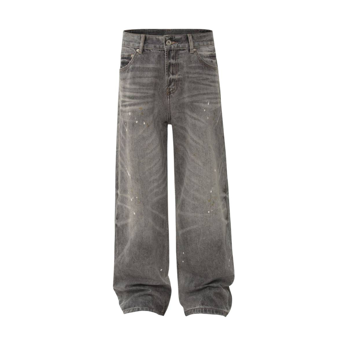 Vintage Washed Distressed Wide Leg Straight Denim Pants