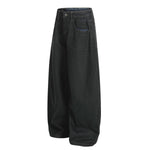 Men's Distressed Washed Denim Curved Pants Loose Wide Leg Street