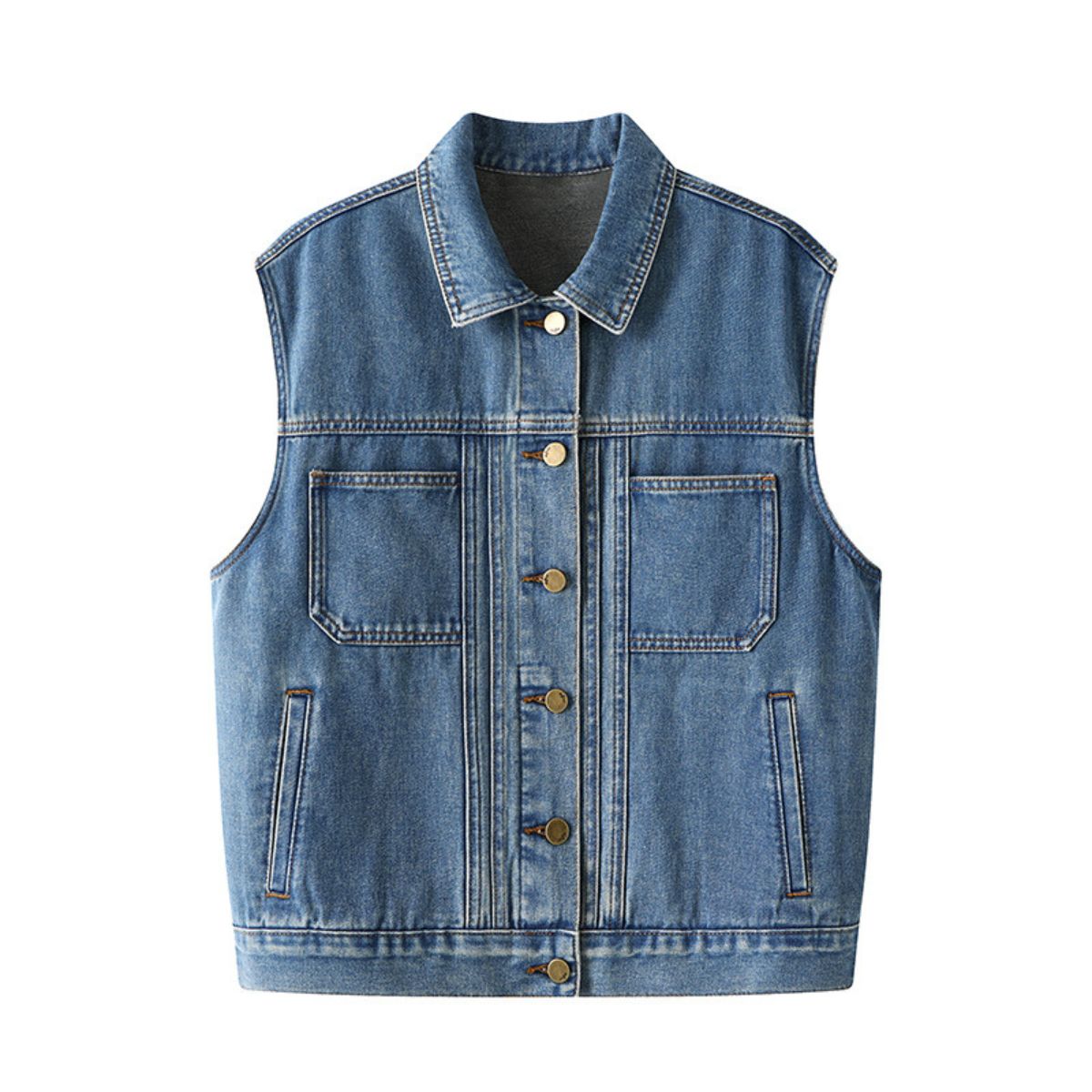 Classic Blue Sleeveless Denim Trucker Vest