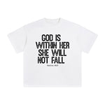 God Is Within Here She Will Not Fall Graphic Tee-INNBLAC Fashion Apparel