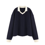 Women's Heavyweight Washed Color Block Collared Long Sleeve Sweatshirt