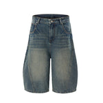 Barrel Fit Bermuda Washed Denim Shorts
