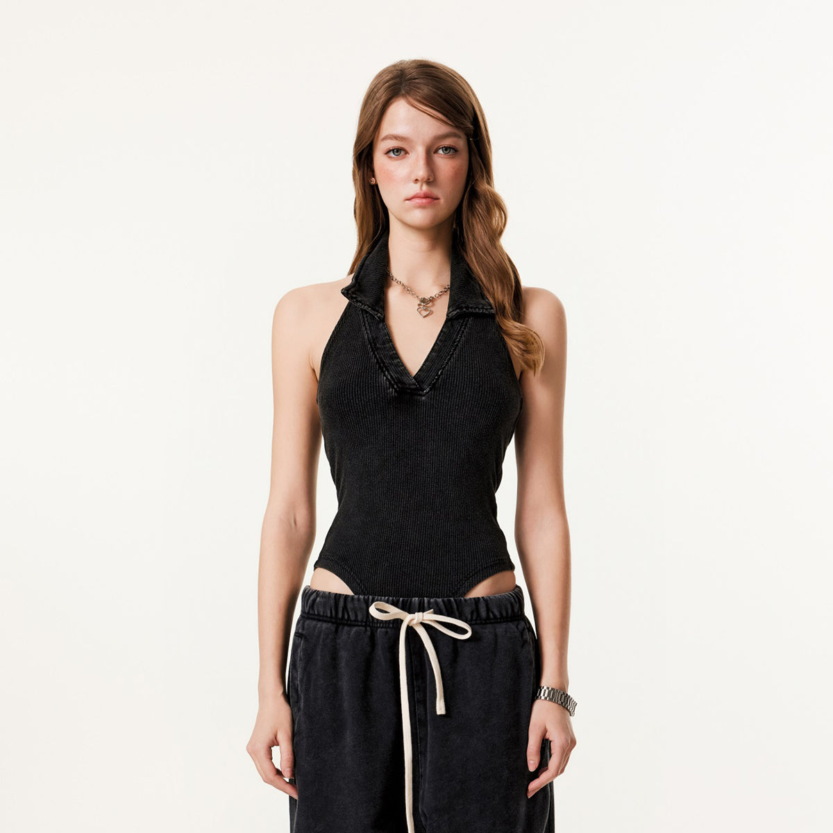 Women's Ribbed Halter Neck Bodysuit