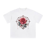 Gothic Spiderweb & Red Rose Graphic Tee-INNBLAC Fashion Apparel