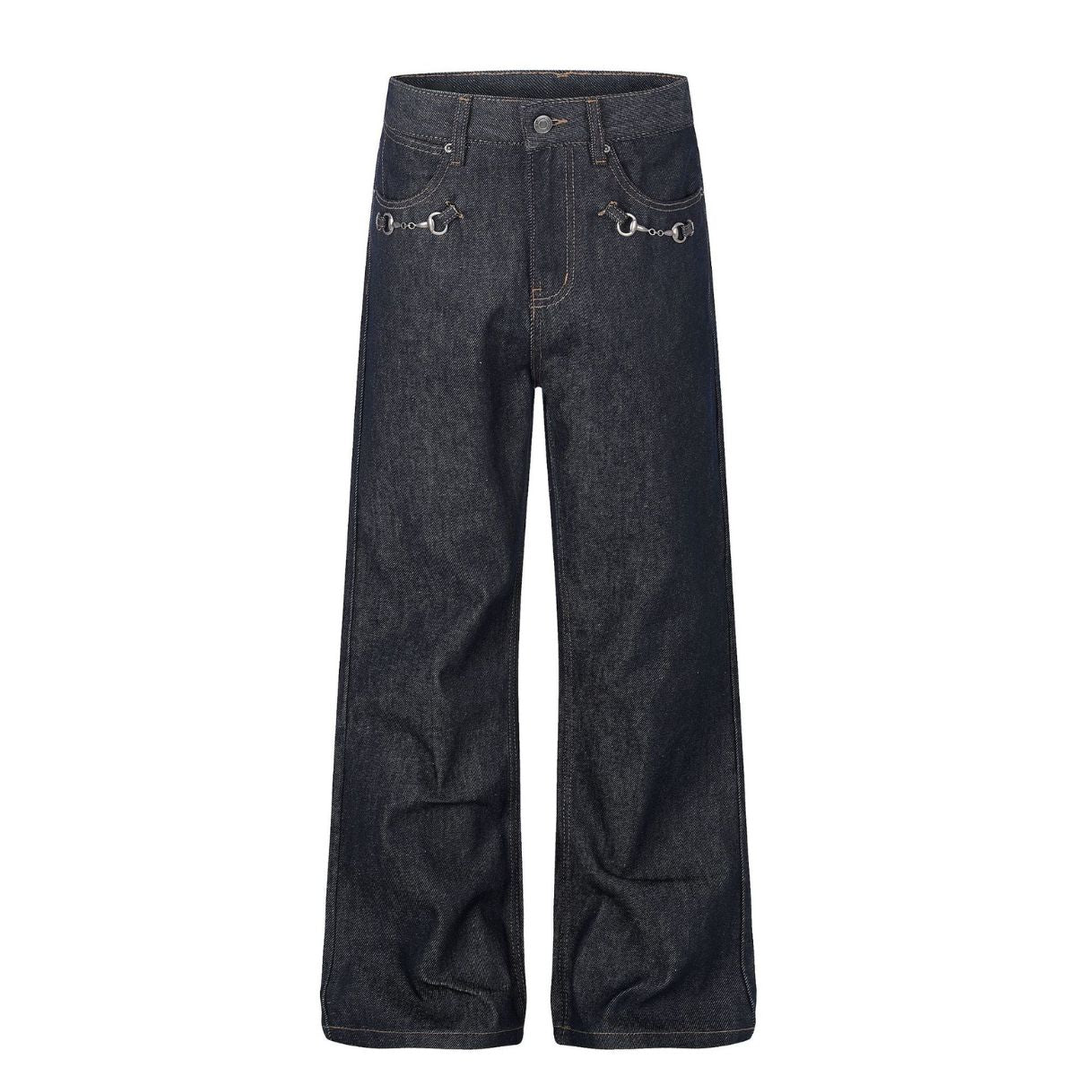 Raw Denim Wide Leg Metal Hardware Jeans