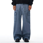 Wide Leg Cargo Pants Elastic Waistband Multi Pocket