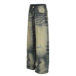 Men's Washed Distressed Denim Loose Vintage Street Pants Mud Dye Holes
