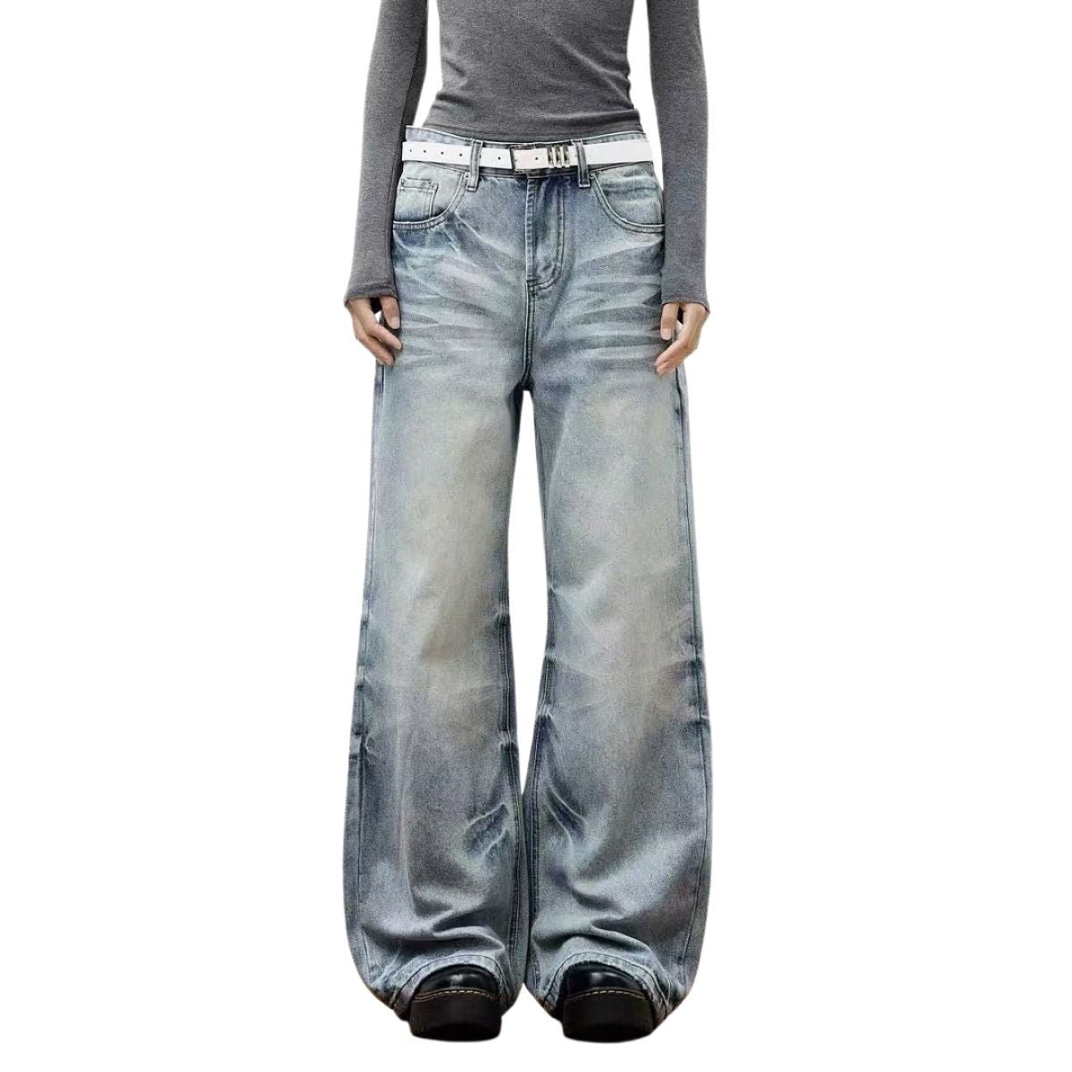 Vintage Washed Wide Leg Bootcut Denim Jeans