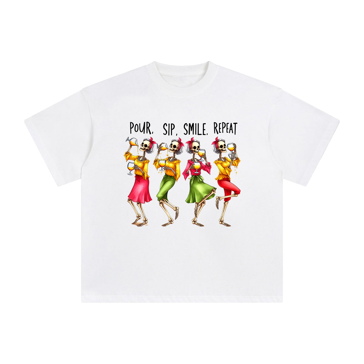 Skeleton Women Drinking Graphic Tee-INNBLAC Fashion Apparel