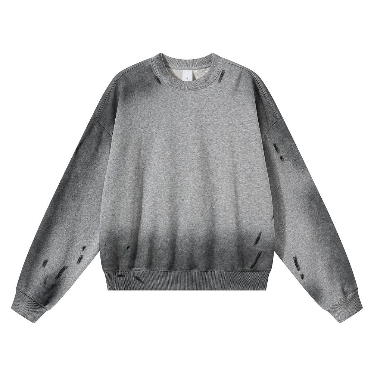 Cotton Terry Washed Distressed Graffiti Drop‑Shoulder Crewneck Sweatshirt
