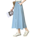 Lightweight Denim Midi Pleated Skirt