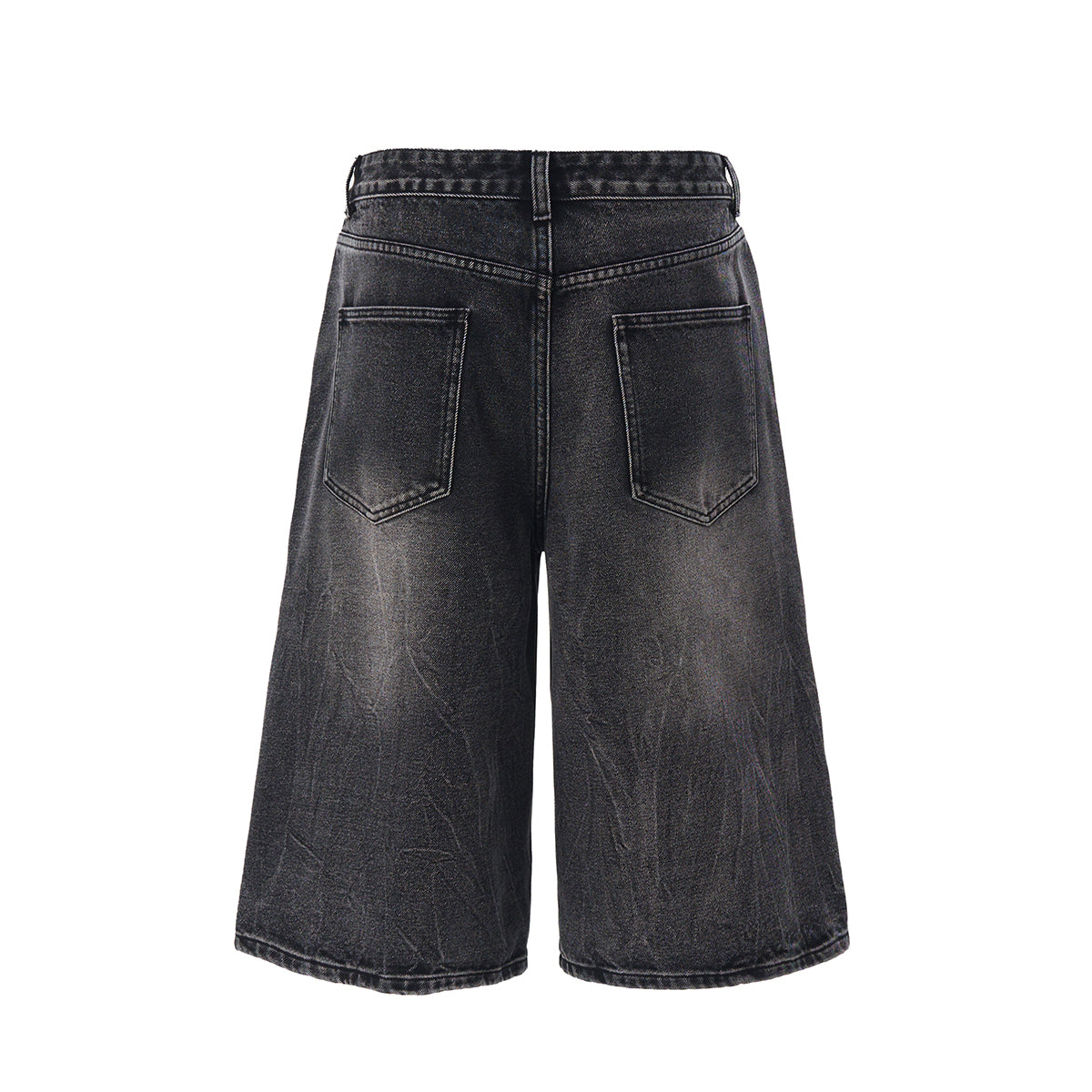 Wide-Leg Bermuda Washed Denim Shorts