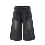 Wide-Leg Bermuda Washed Denim Shorts