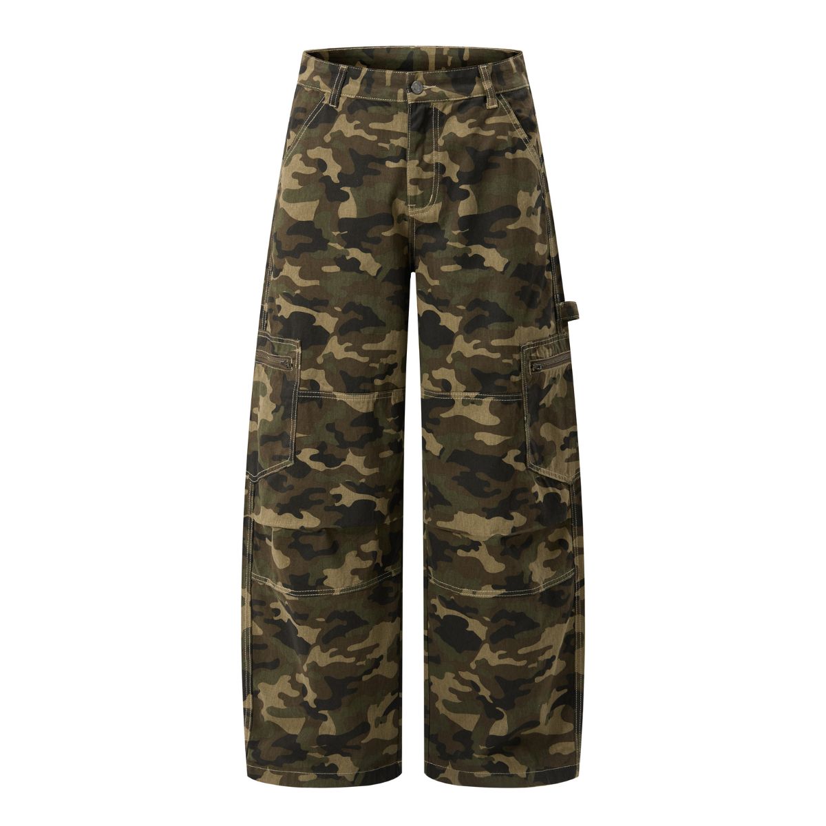 Camouflage Curved‑Blade Cargo Pants