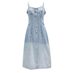 Button-Front Spaghetti Straps Denim Midi Dress