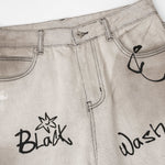 Graffiti Print Washed Wide-Leg Jeans