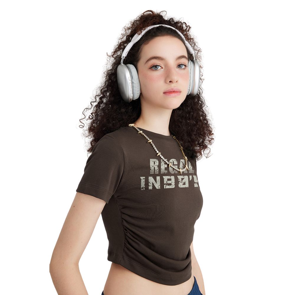 Pleated Waist Graphic Crop Top-INNBLAC Fashion Apparel