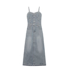 Women's Fitted Faded Strappy Denim Dress