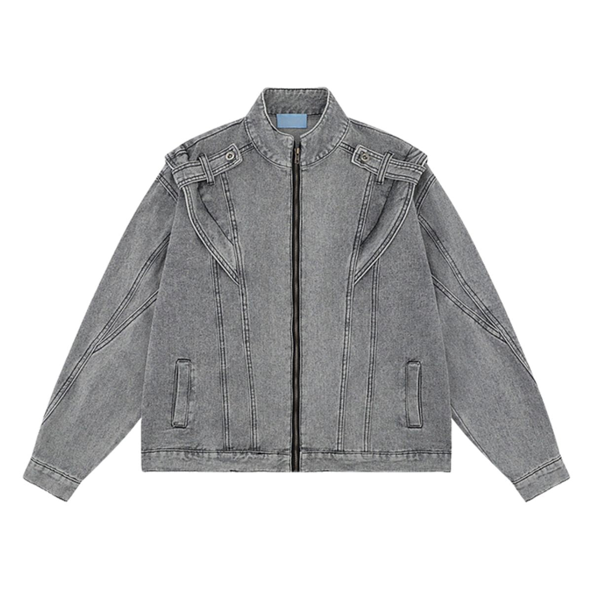 Trendy Patchwork Motorcycle Style Retro Street Washed Denim Jacket