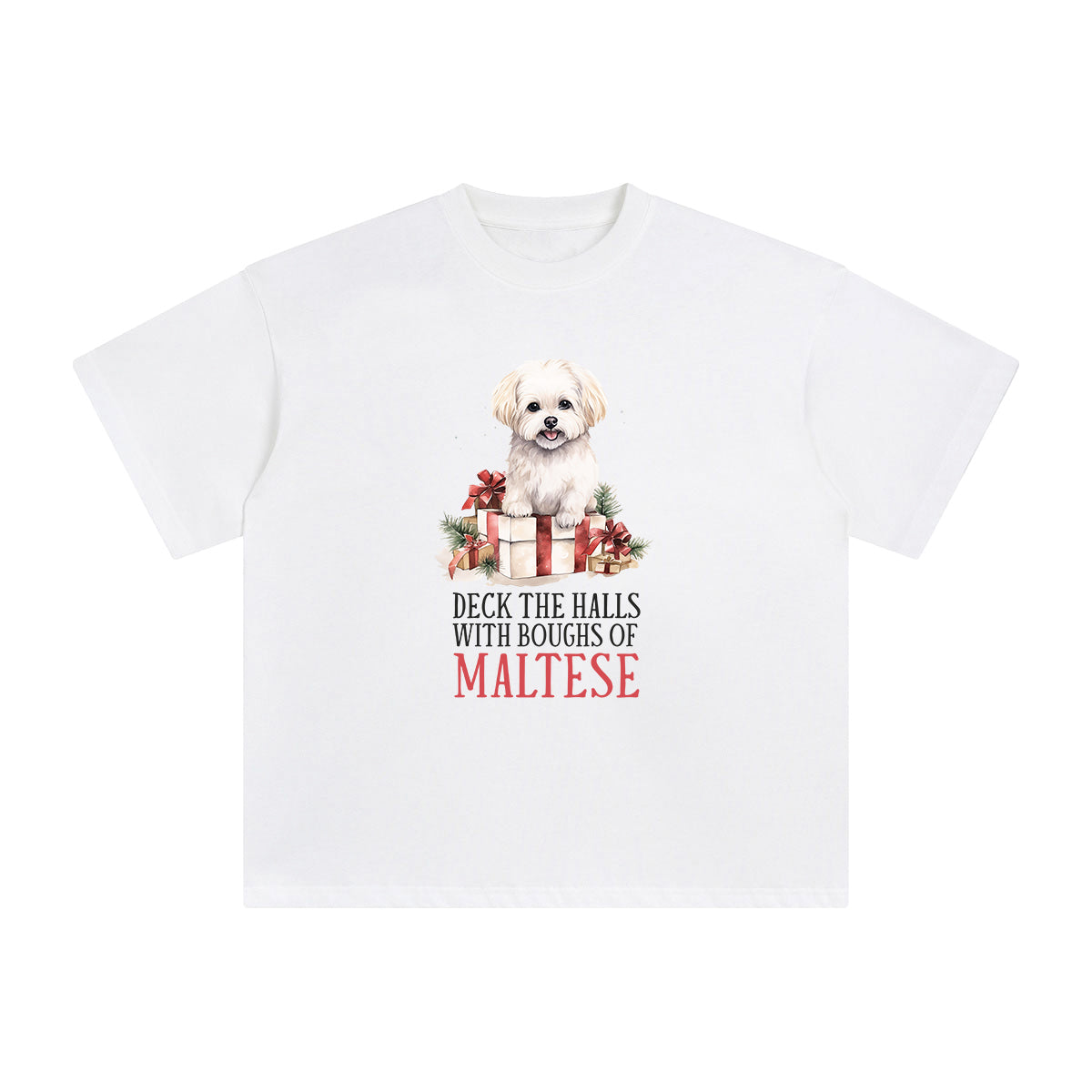 Christmas Maltese & Gift Graphic Tee-INNBLAC Fashion Apparel