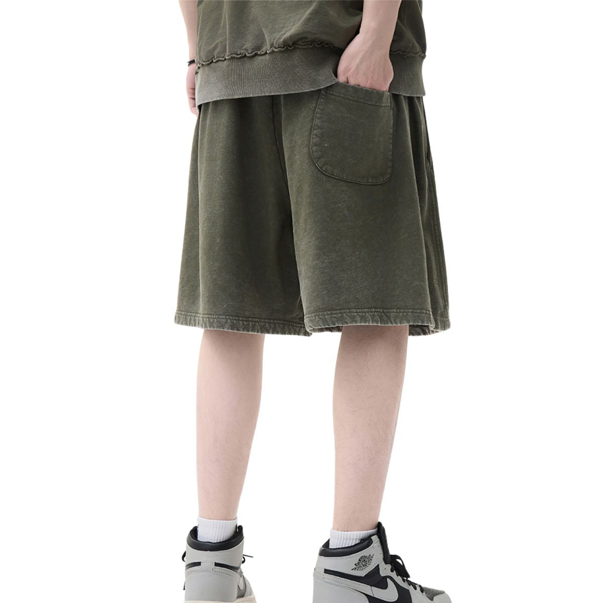 Faded Washed Loose-Fit Cotton Shorts