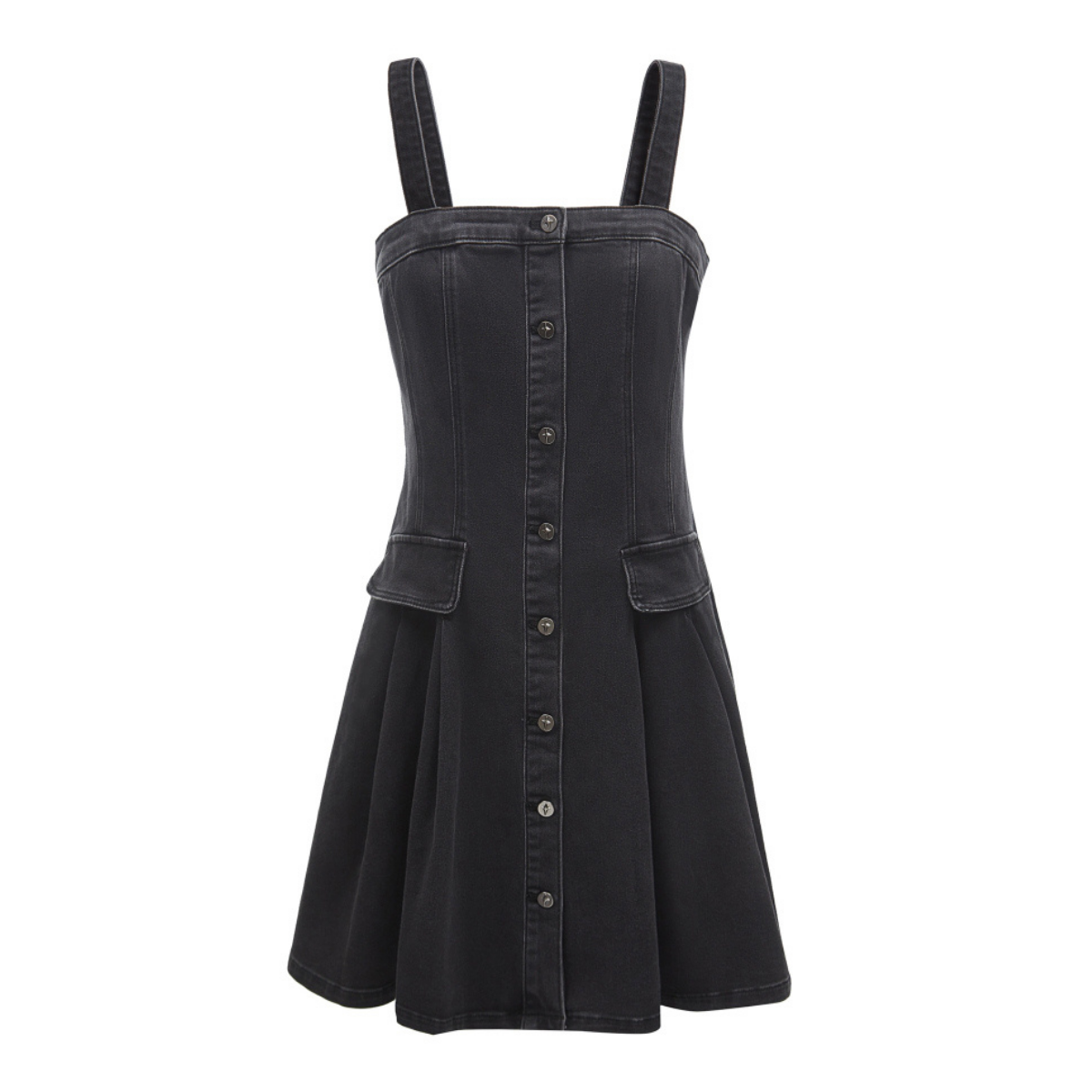 Washed Denim Button-Front Mini Dress