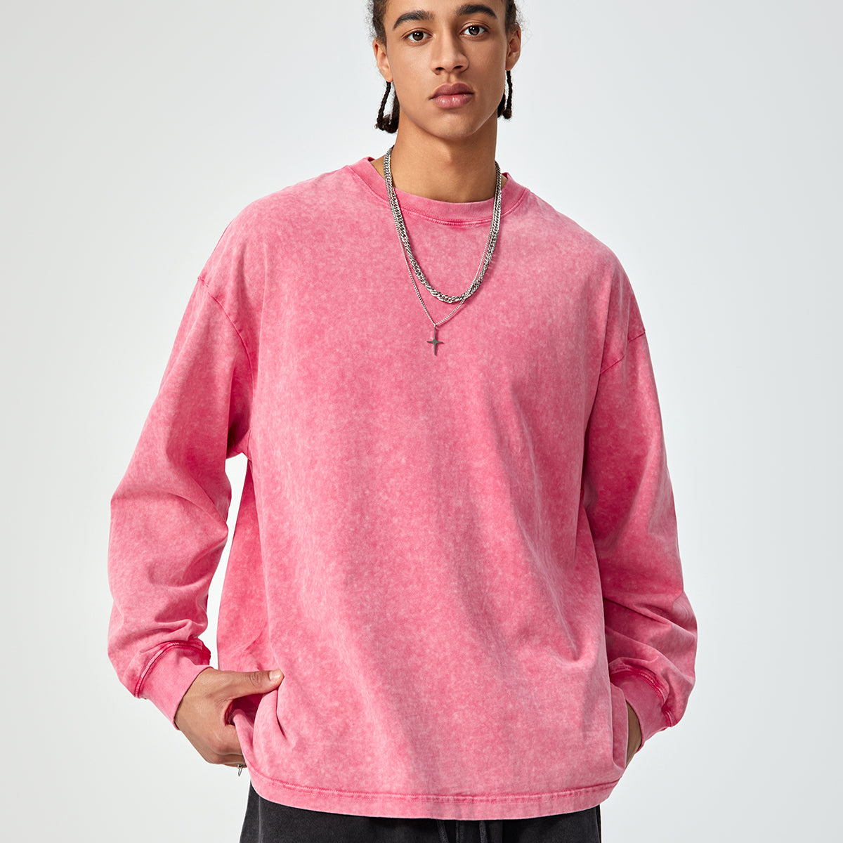 Crew Neck Acid Wash Sweatshirt