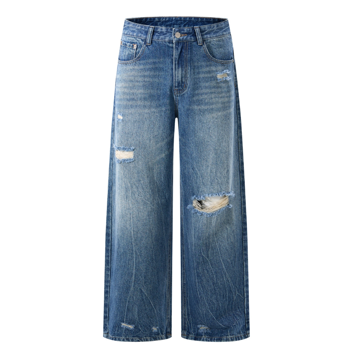 Retro Wash Ripped Wide Leg Denim Jeans