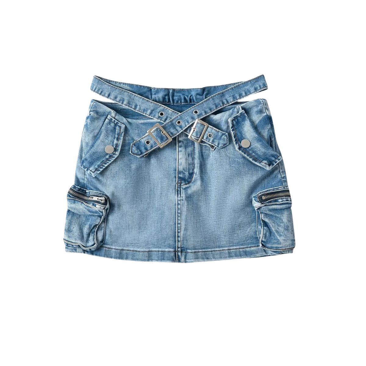 Cross Belt Cargo Denim Mini Skort