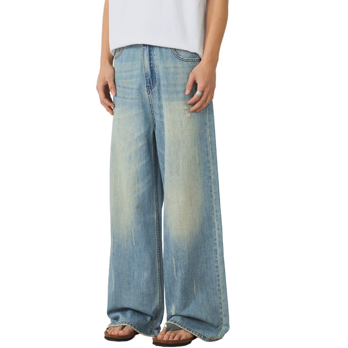 Mud WashedOversized Faded Ripped Jeans