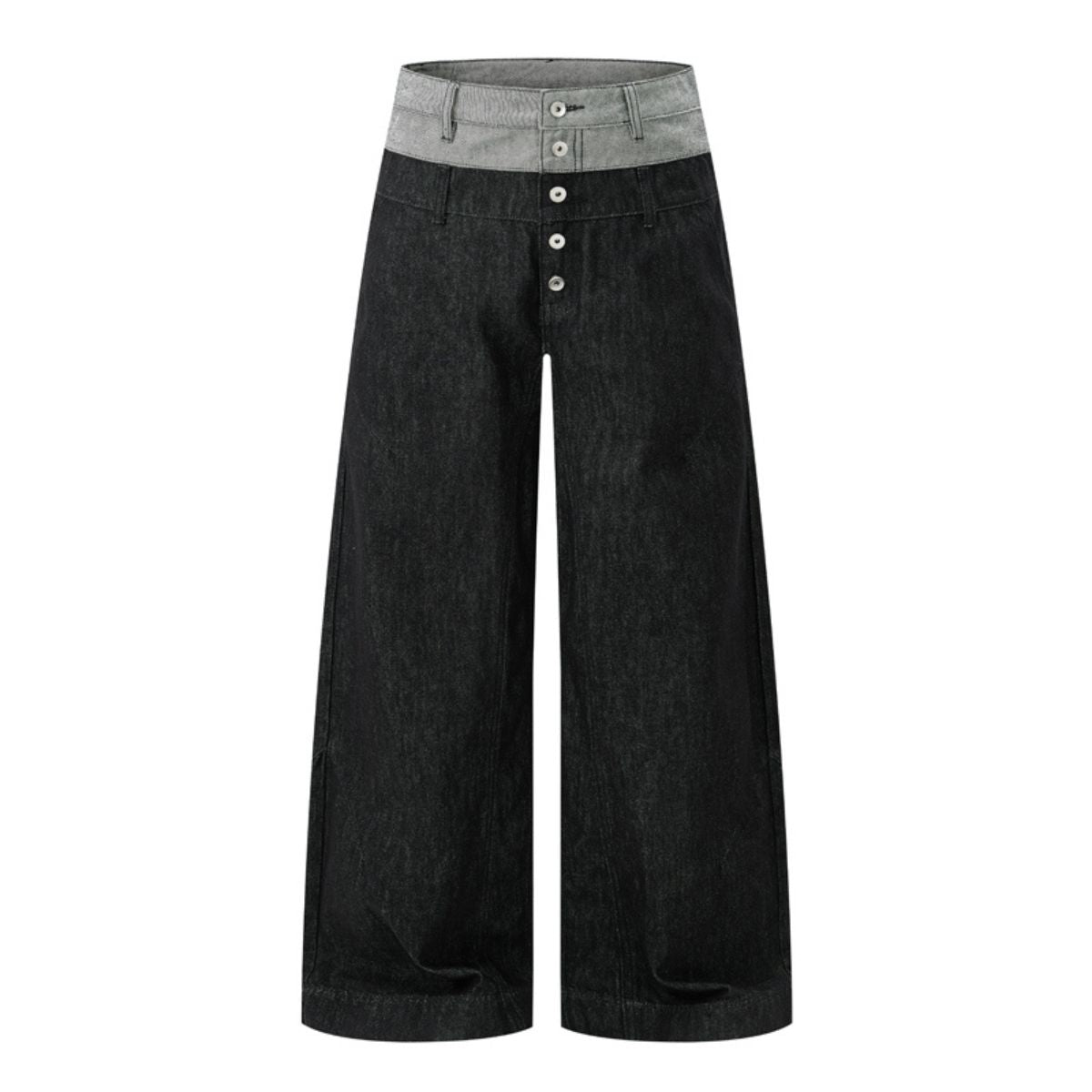 Two‑Tone Waistband Black Wide‑Leg Denim Jeans