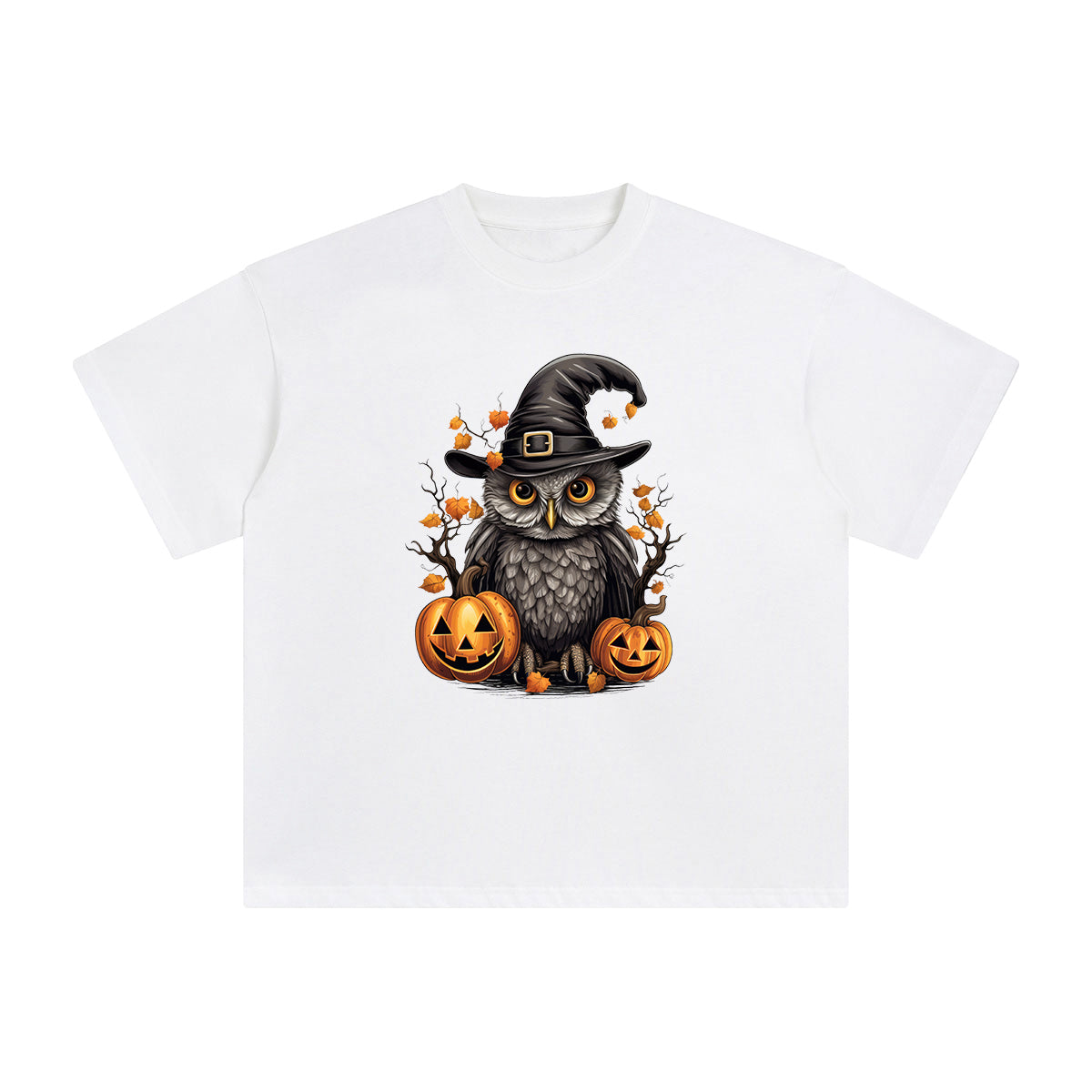Halloween Owl & Pumpkin Graphic Tee-INNBLAC Fashion Apparel