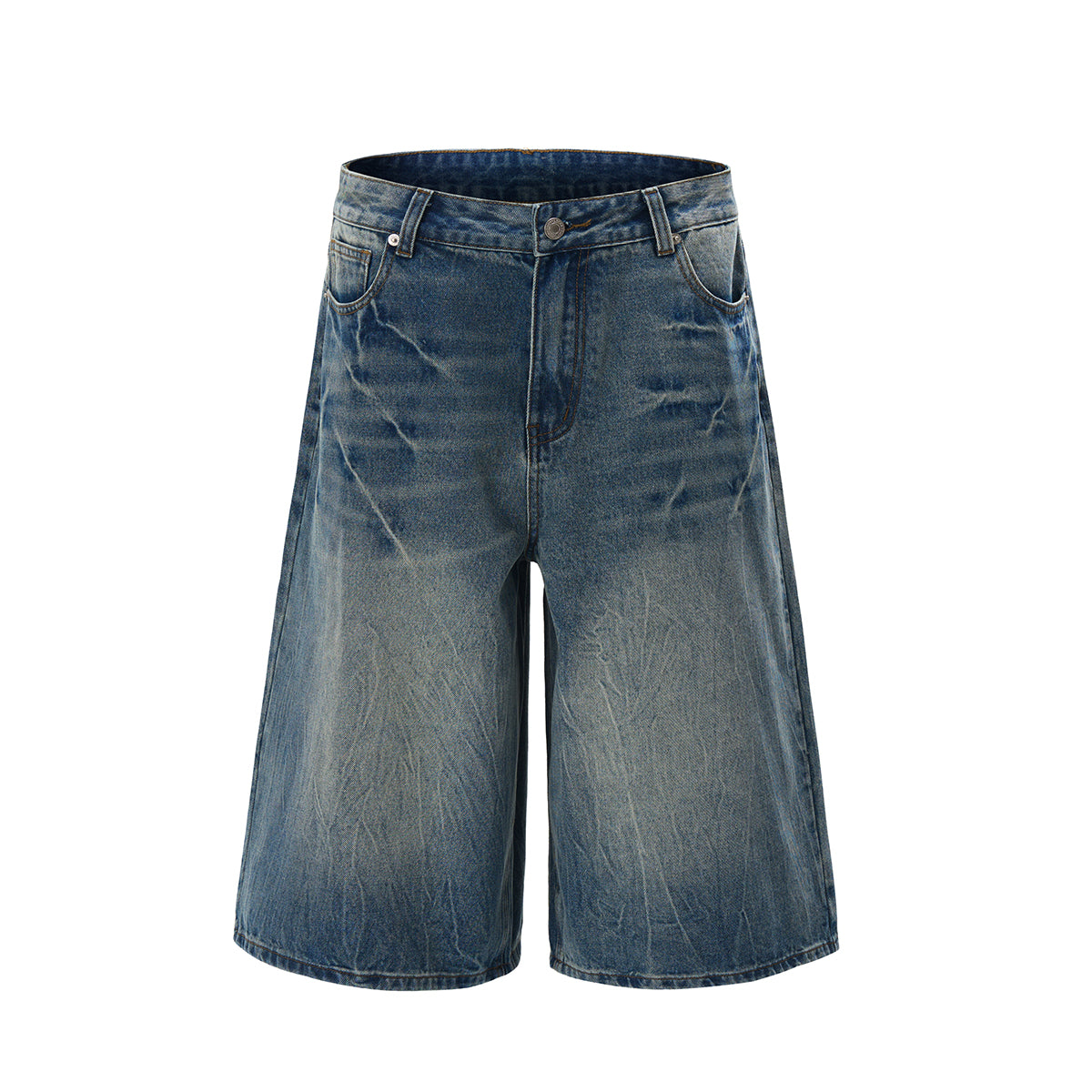 Wide-Leg Bermuda Washed Denim Shorts