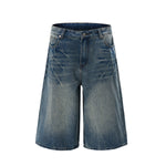 Wide-Leg Bermuda Washed Denim Shorts