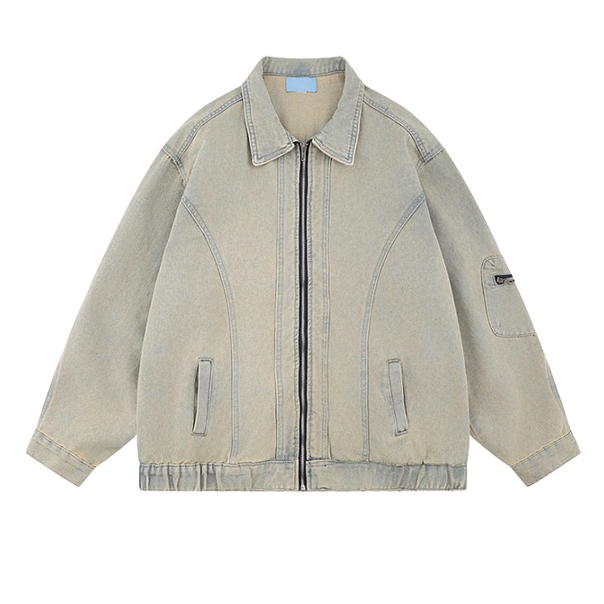 Men's American Retro Loose Zipper Workwear Washed Denim Jacket