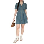 Minivestido vaquero con corsé bordado con lazo