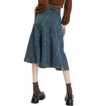 High-Rise Denim Midi Flounce Skirt