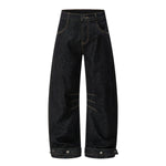 Raw Black Deconstructed Curved Wide‑Leg Jeans