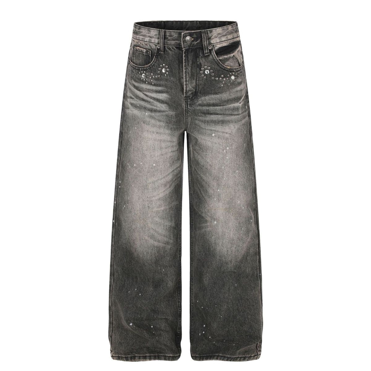Trendy Metal Stud Embellished Relaxed Fit Jeans