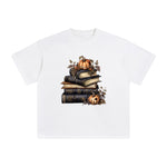 Halloween Book & Pumpkin Graphic Tee-INNBLAC Fashion Apparel