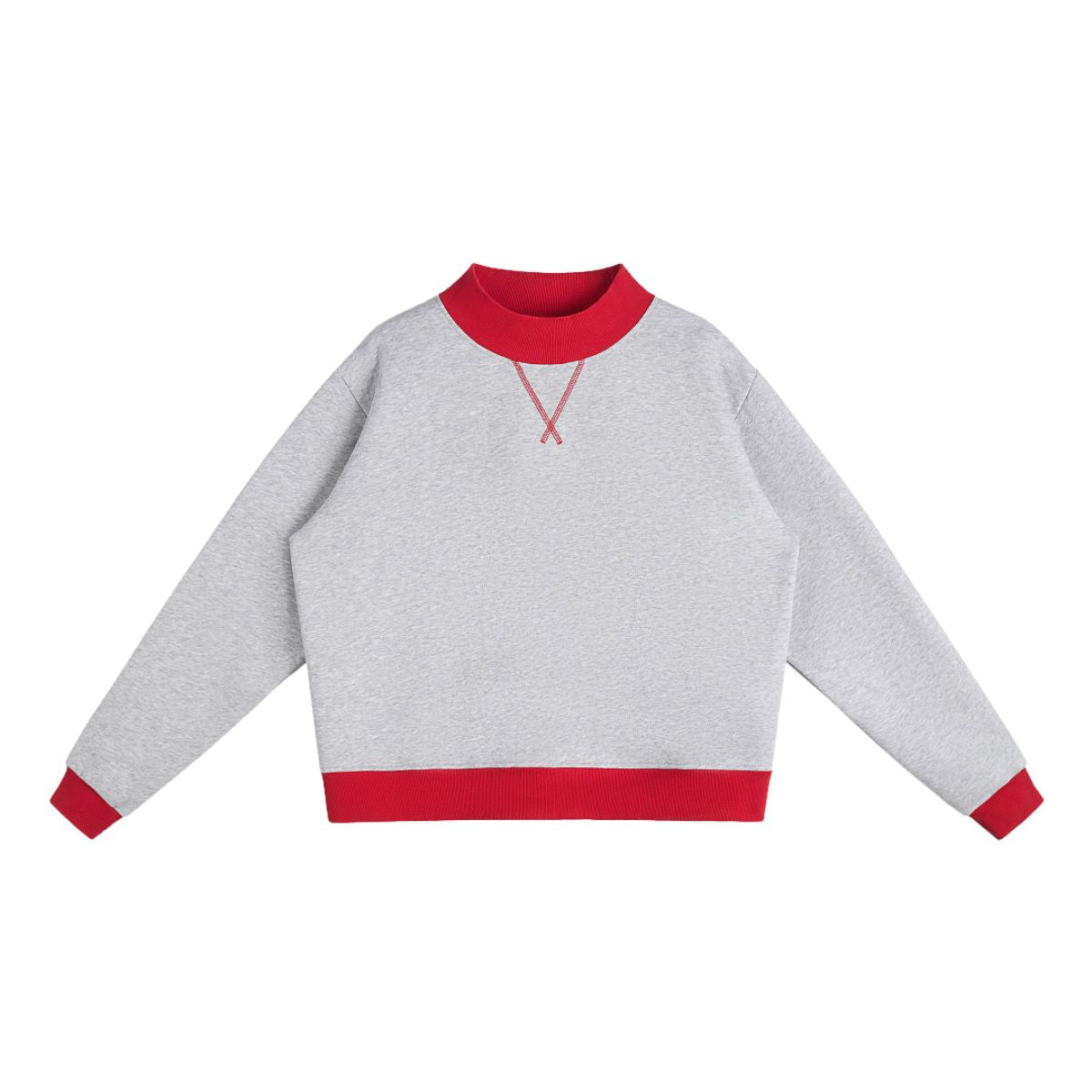Mock Neck Sweatshirt With Contrast‑Color Stitching
